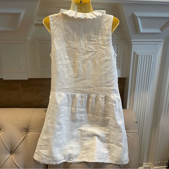 SAMSON Dress Women’s M White Linen Ruffled Neck dress Pockets - Picture 2 of 11
